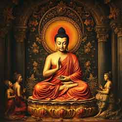 Stylized head of The Buddha, eyes closed.