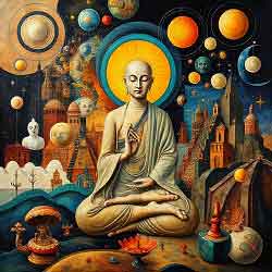 Universal Buddha A stylized Buddha sitting.