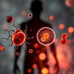Shadow of a human behind healthy and unhealthy biological material.